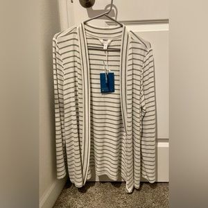 Women’s light cardigan sweater-white with gray stripe-size xl-new-Stitch Fix